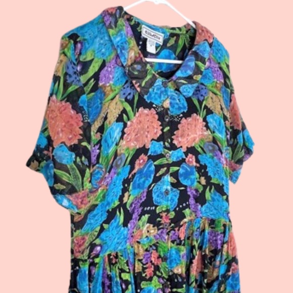 Equation Floral Bright Boho Mini-Dress / Tunic Top - Picture 6 of 12